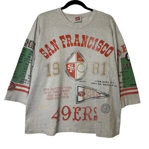 Vintage Long Gone San Francisco 49ers Shirt XL All Over Print T-shirt 3/4 Sleeve